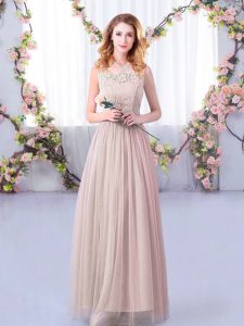 Exquisite Floor Length Empire Sleeveless Pink Quinceanera Court of Honor Dress Side Zipper