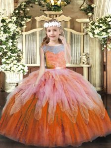 Multi-color Pageant Dress Sweet 16 and Wedding Party with Lace and Ruffles Scoop Sleeveless Lace Up