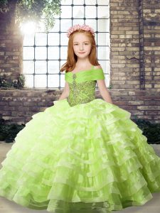 Yellow Green Pageant Gowns Straps Sleeveless Brush Train Lace Up