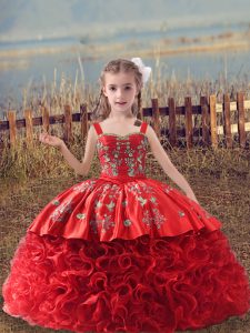 Luxurious Red Straps Neckline Embroidery Kids Pageant Dress Sleeveless Lace Up
