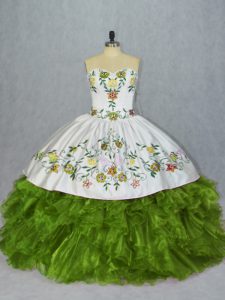 Charming Organza Sleeveless Floor Length Sweet 16 Dress and Embroidery and Ruffles