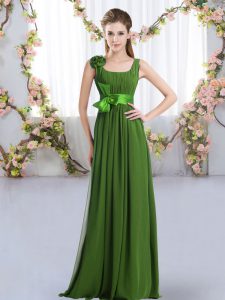 On Sale Empire Quinceanera Dama Dress Green Straps Chiffon Sleeveless Floor Length Zipper