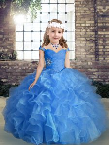 Sleeveless Beading and Ruching Lace Up Pageant Gowns For Girls