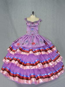 New Style Purple Lace Up Straps Embroidery and Ruffled Layers Vestidos de Quinceanera Organza Sleeveless