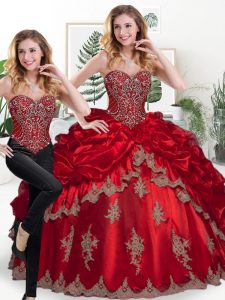 Spectacular Sweetheart Sleeveless Lace Up Quinceanera Dress Wine Red Organza
