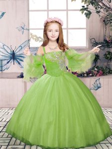 Floor Length Lace Up Little Girls Pageant Dress Wholesale Champagne for Party and Sweet 16 and Wedding Party with Beading