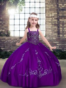 On Sale Purple Kids Pageant Dress Party and Wedding Party with Beading Straps Sleeveless Lace Up