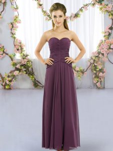 Dark Purple Sleeveless Chiffon Lace Up Quinceanera Court Dresses for Wedding Party