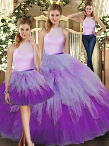 Custom Design Multi-color Organza Backless Quinceanera Dresses Sleeveless Floor Length Ruffles