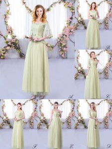 Spectacular Yellow Green Side Zipper Court Dresses for Sweet 16 Lace and Belt Half Sleeves Floor Length