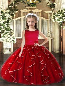 Elegant Red Scoop Lace Up Ruffles Kids Pageant Dress Sleeveless