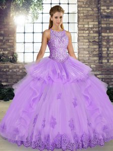 Ball Gowns Sweet 16 Quinceanera Dress Lavender Scoop Tulle Sleeveless Floor Length Lace Up