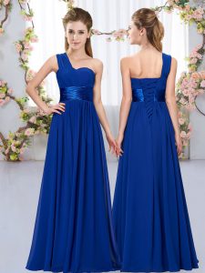 Royal Blue Empire Belt Dama Dress for Quinceanera Lace Up Chiffon Sleeveless Floor Length