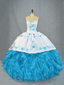 Nice Beading and Ruffles Ball Gown Prom Dress Baby Blue Lace Up Sleeveless