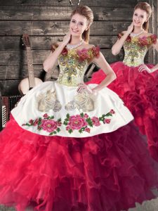 Pretty Pink And White Sleeveless Satin and Organza Lace Up Quinceanera Gowns for Sweet 16 and Quinceanera