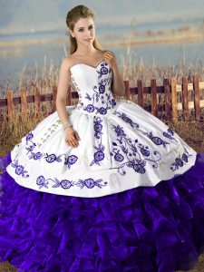Fantastic Purple Ball Gowns Embroidery Sweet 16 Quinceanera Dress Lace Up Satin and Organza Sleeveless Floor Length