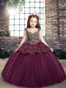Straps Sleeveless Lace Up Girls Pageant Dresses Purple Tulle