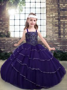 High End Sleeveless Lace Up Floor Length Beading Kids Pageant Dress