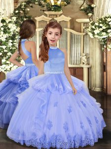 Perfect Lavender and Pink And Yellow Ball Gowns Beading and Appliques Girls Pageant Dresses Backless Tulle Sleeveless Floor Length