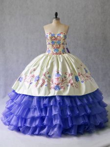 Stunning Floor Length Blue 15 Quinceanera Dress Satin and Organza Sleeveless Beading and Embroidery