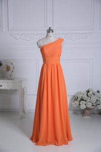 Lovely Orange One Shoulder Zipper Ruching Quinceanera Dama Dress Sleeveless