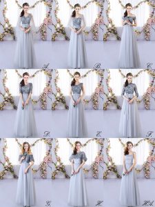 Flare Appliques Court Dresses for Sweet 16 Grey Lace Up Sleeveless Floor Length