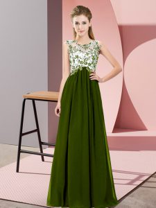 Olive Green Empire Beading and Appliques Vestidos de Damas Zipper Chiffon Sleeveless Floor Length