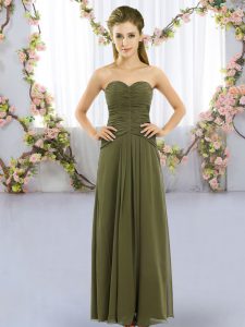 Stylish Chiffon Sweetheart Sleeveless Lace Up Ruching Dama Dress for Quinceanera in Olive Green