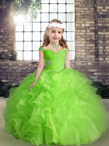 Colorful Beading and Ruffles Little Girls Pageant Dress Lace Up Sleeveless Floor Length