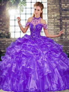 Sumptuous Floor Length Ball Gowns Sleeveless Purple Quinceanera Dresses Lace Up