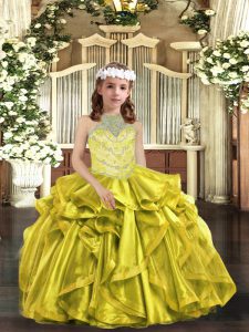 Custom Made Organza Sleeveless Pageant Dress for Womens and Beading and Ruffles