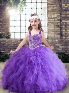 Enchanting Lavender and Purple Sleeveless Floor Length Beading and Ruffles Lace Up Pageant Gowns For Girls
