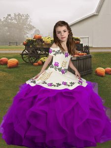 Dramatic Straps Sleeveless Lace Up Evening Gowns Purple Organza