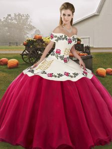 Pretty Floor Length Hot Pink Ball Gown Prom Dress Off The Shoulder Sleeveless Lace Up