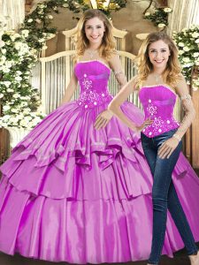 Pretty Lilac Two Pieces Beading 15th Birthday Dress Lace Up Taffeta Sleeveless Floor Length