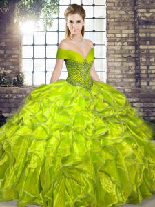 Great Floor Length Lace Up Quinceanera Gowns Olive Green for Military Ball and Sweet 16 and Quinceanera with Beading and Ruffles