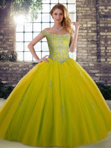 Fabulous Floor Length Lace Up 15 Quinceanera Dress Olive Green for Military Ball and Sweet 16 and Quinceanera with Beading