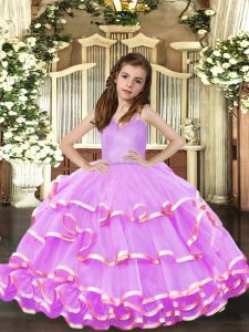 Hot Sale Floor Length Lavender Glitz Pageant Dress Straps Sleeveless Lace Up
