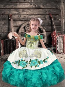 Sleeveless Beading and Embroidery and Ruffles Lace Up Little Girls Pageant Dress Wholesale