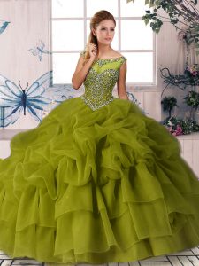 Graceful Organza Sleeveless Quinceanera Dress Brush Train and Beading and Pick Ups