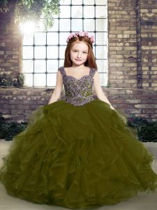 Stylish Sleeveless Lace Up Floor Length Beading and Ruffles Pageant Gowns For Girls