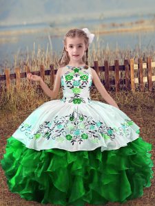 Elegant Scoop Sleeveless Lace Up Pageant Dress Wholesale Green Organza