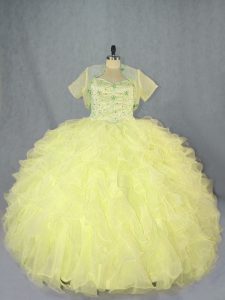 Classical Yellow Sweetheart Neckline Beading and Ruffles Sweet 16 Dress Sleeveless Lace Up