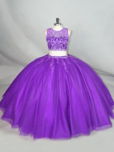Simple Purple Two Pieces Beading Vestidos de Quinceanera Zipper Tulle Sleeveless