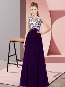 Fantastic Floor Length Empire Sleeveless Purple Court Dresses for Sweet 16 Zipper
