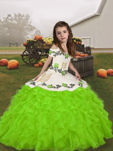 Straps Lace Up Embroidery and Ruffles Girls Pageant Dresses Sleeveless