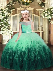Sweet Sleeveless Backless Floor Length Lace and Ruffles Girls Pageant Dresses