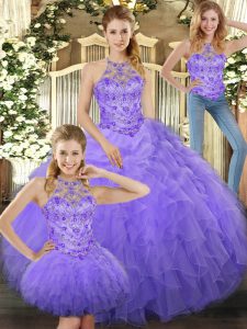 Hot Selling Lavender Sleeveless Beading and Ruffles Floor Length 15 Quinceanera Dress