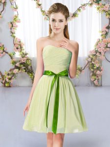 Latest Chiffon Sweetheart Sleeveless Lace Up Belt Quinceanera Court Dresses in Yellow Green
