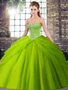 Sweetheart Lace Up Beading and Pick Ups Quinceanera Dress Brush Train Sleeveless